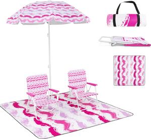 Set KOMFOTTEU composto da 4 mobili da spiaggia, 2 cuscini, 1 tappeto, 1 ombrellone da 175 cm, sedia pieghevole, portata 150 kg, ombrellone inclinabile, regolabile a 30°, con borsa per riporlo, telo da spiaggia (rosso)