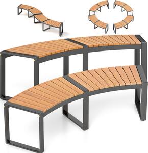 KOMFOTTEU Panchina da giardino ricurva, panchina resistente alle intemperie con struttura in metallo, panchina da terrazza a 2-3 posti, panchina in legno con portata fino a 360 kg per veranda, cortile, prato (2)