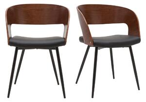 Sedie design legno scuro noce, sedute e metallo nero (set di 2) RIFF