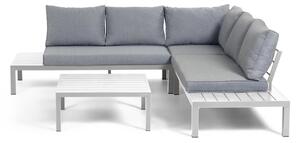 Divano angolare 5 posti componibile e tavolo Duka in alluminio bianco