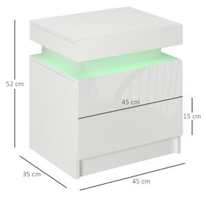 HOMCOM Comodino con luce LED RGB e 2 cassetti, 4 Modalità di luce e 16 colori, 45x35x52cm, Bianco