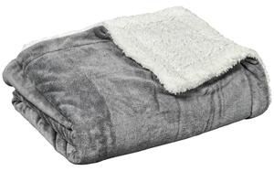 HOMCOM Coperta Double-Face in Flanella 220 GSM e Sherpa 260 GSM per Uso Interno ed Esterno, 203x152x0.5 cm, Grigio Chiaro