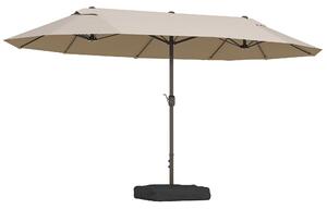 Outsunny Ombrellone da Giardino Doppio 460x270cm, Ombrellone da Esterno con Apertura a Manovella, Base a Croce e Zavorra, Acciaio e Poliestere Khaki