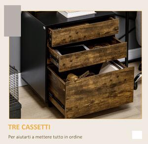HOMCOM Cassettiera con 3 Cassetti in Truciolato dallo Stile Rustico, 60x45x75cm, Marrone e nero