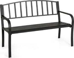 Panchina da giardino KOMFOTTEU a 2 posti, panchina da parco con schienale e braccioli, panchina in metallo con portata fino a 300 kg, panchina da esterno per balcone, giardino e terrazza, nera (Modello 2, 127x59x85,5 cm)