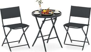 Set bistrot KOMFOTTEU, 3 pezzi, pieghevole, set da giardino in tessuto Textilene con struttura in metallo, tavolo e 2 sedie in vetro temperato, set da pranzo per balcone, Tereza