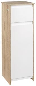Kleankin Mobiletto Bagno Salvaspazio con Anta e Cassetto, Ripiano Interno Regolabile, in MDF, 32.6x30x90 cm, Bianco e Legno Naturale|Aosom