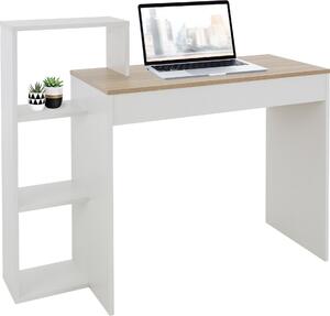 ML-Design scrivania con ripiano, scrivania per ufficio, bianca con piano in rovere Sonoma, 3 ripiani, 110x72x40 cm, legno, sistema 2 in 1 per lo studio