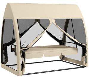 Outsunny Dondolo 3 posti Convertibile da Giardino 2 in 1 in Letto con Cuscini e Zanzariera, 240x140x197 cm, Caffè | Aosom Italy