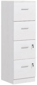 HOMCOM Armadio per Ufficio a 4 Cassetti con 2 Serrature e Barra Portadocumenti, in Legno, 40x42x130.8 cm, Bianco | Aosom Italy