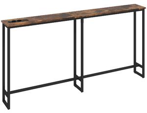 HOMCOM Tavolo Consolle in Stile Industriale con Stazione di Ricarica, in Legno e Acciaio, 160x20x80 cm, Marrone