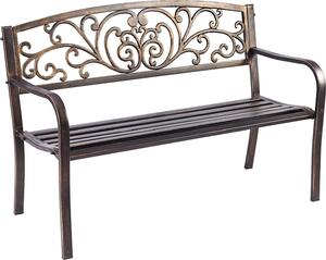 Panchina da giardino KOMFOTTEU in metallo, panchina da parco in ferro, panchina in metallo con portata fino a 280 kg, resistente alle intemperie, per balcone, giardino, terrazza, 127 x 60 x 85 cm