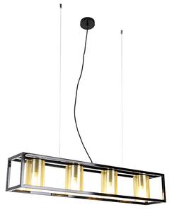 Lampada a sospensione industriale nera con 4 luci oro - Cage Tess