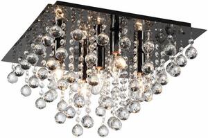 Lampada da soffitto quadrata nera in stile glamour con cristalli, 5 punti luce, Lancaster Crystal, 5xE14, 40W, REA627805-29, Reality