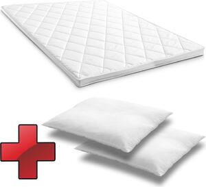 Topper in schiuma comfort T6 180 x 200 cm, altezza 6 cm, livello di compattezza H3 + 2 cuscini in microfibra CloudComfort Basic 80 x 80 cm