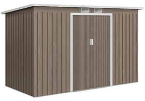 Outsunny Casetta da Giardinocon 2 Prese d'Aria e 2 Porte Scorrevoli, Capanno Attrezzi in Acciaio, 280x130x172 cm, Marrone Legno | Aosom Italy