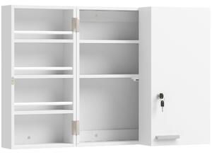 HOMCOM Armadietto Medicinali con 3 Mensole Interne e 8 Portabottiglie, in Legno e Metallo, 53x20x53 cm, Bianco | Aosom Italy