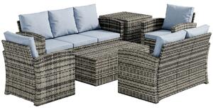 Outsunny Set da Esterno 6 Pezzi con 2 Tavolini Contenitore, 2 Divani e 2 Poltrone, in Rattan e Acciaio, Grigio | Aosom Italy