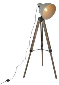 Lampada da terra tripode in legno paralume grigio incl lampadina smart E27 A60 - LAOS
