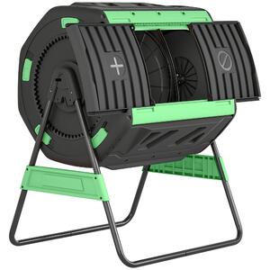 Outsunny Compostiera Domestica 200L a Doppia Camera con 8 Prese D'Aria, in PP e Metallo, 94x67x98 cm, Verde e Nero | Aosom Italy