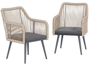 Outsunny Set 2 Sedie da Giardino con Cuscini e Braccioli, in Acciaio e Rattan PE, 54x65x80 cm, Grigio Scuro | Aosom Italy