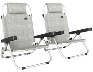 Outsunny Set 2 Sedie a Sdraio Pieghevoli e Reclinabili su 4 Posizioni con Poggiatesta, in Alluminio, 62x61x80 cm, Grigio | Aosom Italy