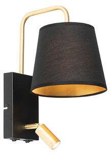Lampada da parete moderna nera e oro con lampada da lettura - Renier