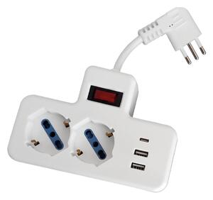 Ciabatta multipresa elettrica 2 posti + 2 porte USB 1 porta Type-C con cavo da 5cm – 2 Prese Schuko Novaline