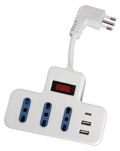 Ciabatta multipresa elettrica 3 posti + 2 porte USB 1 porta Type-C con cavo da 5cm – 3 Prese Bipasso Novaline