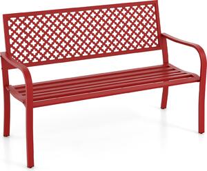 Panchina da giardino KOMFOTTEU in metallo, panca con braccioli, panca da parco per 2-3 persone con una portata massima di 300 kg, panca in metallo per cortile, parco o terrazza, 127 x 62 x 86 cm (rossa)
