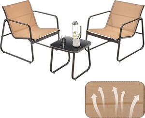KOMFOTTEU 3 pezzi. Set da balcone Bistro, set di mobili da balcone con 2 sedie impilabili in tessuto Textilene e tavolo da giardino, set da giardino (marrone)