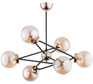 Lampada a sospensione RESTO oro-ambra-nero 6xE14x10W vetro, dimensioni: 57x63x66 cm, IP20 Alfa