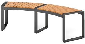 KOMFOTTEU Panchina da giardino ricurva, panchina resistente alle intemperie con struttura in metallo, panchina da terrazza a 2-3 posti, panchina in legno con portata fino a 360 kg per veranda, cortile, prato
