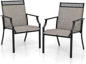 KOMFOTTEU Set da 2 sedie da giardino, sedie da terrazza con braccioli, sedie da balcone con struttura in metallo, portanti fino a 150 kg, sedie da pranzo per patio e terrazza (caffè)