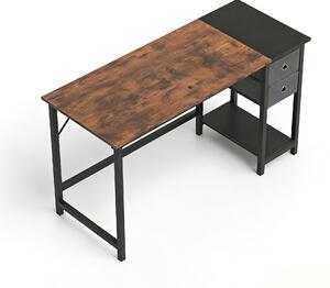KOMFOTTEU Scrivania da ufficio, scrivania con 2 cassetti in tessuto e ripiano, tavolo da lavoro con struttura in metallo e 2 dispositivi antiribaltamento, scrivania per computer per studio, ufficio, home office, 120 x 60 x 75 cm, bianco/nero