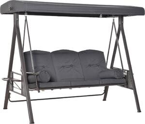 VivaGarden Dondolo da Giardino 3 Posti con Tettuccio Parasole e Portabicchieri in Metallo/Poliestere Dimensioni 208x120x172 cm colore Grigio