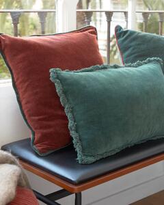 Fodera cuscino Julina 100% cotone velluto rosso e bordo verde 45 x 45 cm