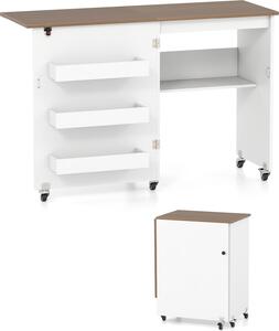 KOMFOTTEU Tavolo da cucito pieghevole, tavolo per macchina da cucire con rotelle e vano portaoggetti, armadio per macchina da cucire con 3 contenitori nascosti, tavolo da lavoro mobile per la casa, studio