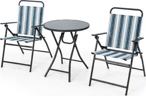 KOMFOTTEU Set da balcone pieghevole in 3 pezzi, tavolo da bistrot con 2 sedie, set da salotto Teslin con tavolo rotondo e sedie pieghevoli, set di mobili da giardino per balcone e cortile
