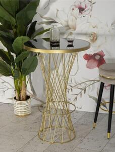 Tavolo bar Tower New, design slanciato Struttura dorata intrecciata dimensioni � 70x h103 cm ripiano nero telaio Oro