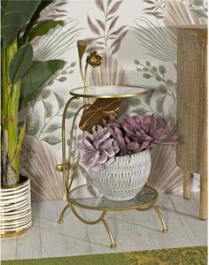 Tavolinetto 2 ripiani Flowers, design dorato con motivi floreali dimensioni � 40X78 cm doppi ripiani effetto marmo