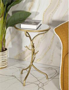 Tavolinetto rotondo, design dorato con motivi di foglie dimensioni � 38X60 cm GOLD AND WHITE