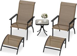 KOMFOTTEU Set di mobili da giardino in 5 pezzi per esterni, composto da 1 tavolo, 2 sedie Adirondack e 2 poggiapiedi, set da conversazione in tessuto per terrazza, balcone e piscina