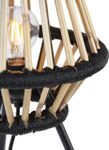 Lampada da tavolo con treppiede rurale in bambù con nero - Evalin