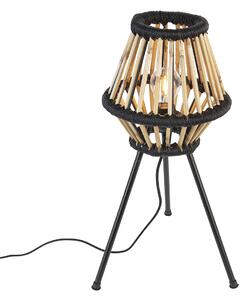 Lampada da tavolo con tripode rurale in bambù con nero - Evalin