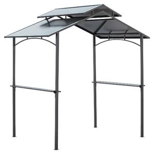 Outsunny Gazebo da Giardino per Barbecue, Doppio Tetto e Struttura in Acciaio con Mensole, 240x150x250cm, Nero|Aosom.it