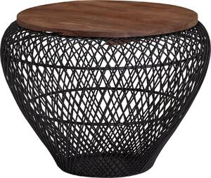 Tavolino in metallo massiccio mango 60x60x45 cm nero rotondo con contenitore | Wohnling