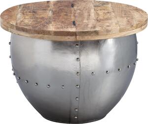 Tavolino in legno massiccio mango / metallo 60x43x60 cm stile industriale rotondo | Wohnling