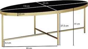 Tavolino di design in vetro nero - ovale 110 x 56 cm con oro metallizzato | Wohnling