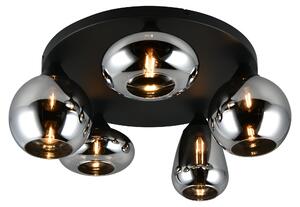 Lampada da soffitto, metallo, nero opaco, vetro grigio, D 63,5 cm